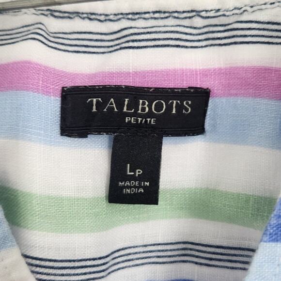 Talbots Striped Long Sleeve Linen Top Womens Petite Large PL - Picture 3 of 4